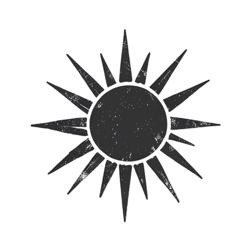 Woodcut Sonne mit Strahlen
