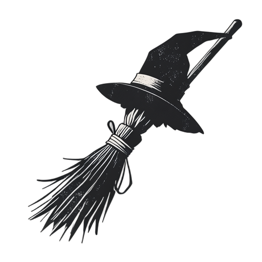 Woodcut Witch Broom